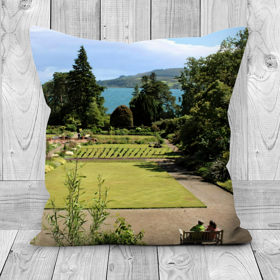 Canvas Art. The Luxury Handmade Double Sided Poly Linen Cushions. Brodick Castle Gardens & Catacol. Isle of Arran. Scotland.