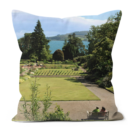 Canvas Art. The Luxury Handmade Double Sided Poly Linen Cushions. Brodick Castle Gardens & Catacol. Isle of Arran. Scotland.