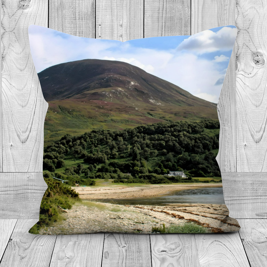 Canvas Art. The Luxury Handmade Double Sided Poly Linen Cushions. Brodick Castle Gardens & Catacol. Isle of Arran. Scotland.