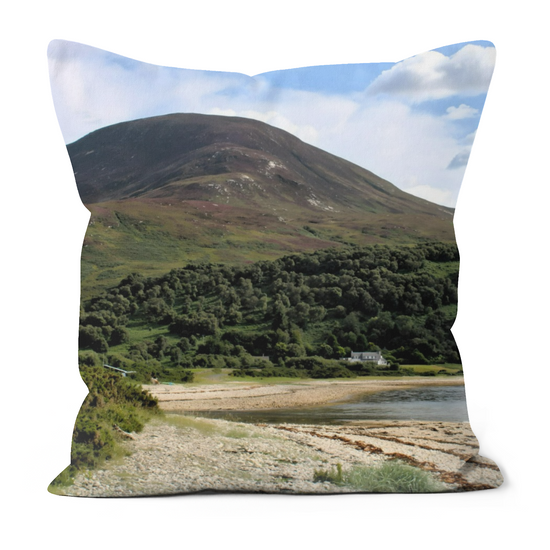 Canvas Art. The Luxury Handmade Double Sided Poly Linen Cushions. Brodick Castle Gardens & Catacol. Isle of Arran. Scotland.