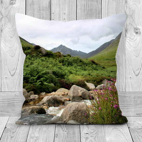 Canvas Art. Luxury Handmade  Double Sided Poly Linen Cushions. Glen Rosa Trail. Isle of Arran. Scotland.
