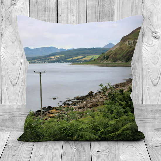 Canvas Art. Luxury Handmade Double Sided Poly Linen Cushions. Holy Isle. Firth of Clyde. Isle of Arran. Scotland.