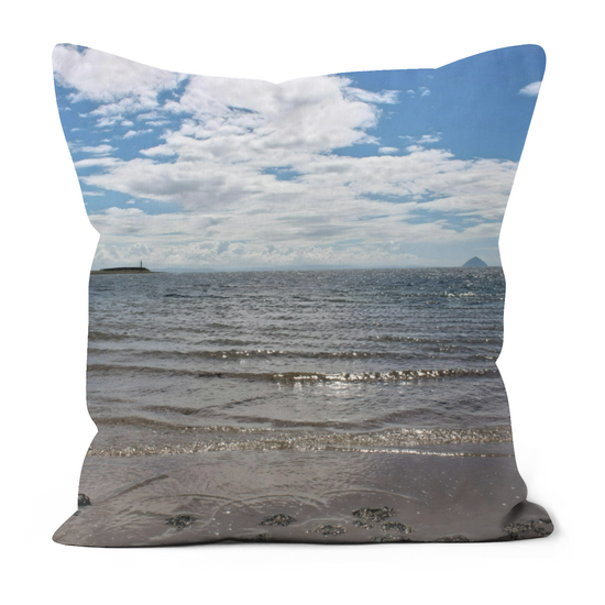 Canvas Art. Luxury Handmade Double Sided Poly Linen Cushions. Kildonan & Sliddery. Ailsa Craig & Pladda Island. Isle of Arran. Scotland.