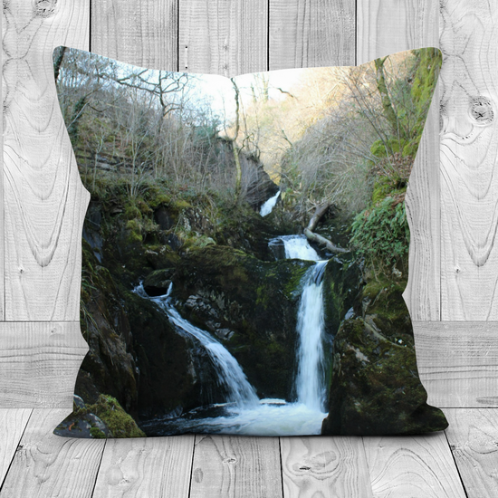 Canvas Art. Luxury Handmade Double Sided Poly Linen Cushions. Ingleton Waterfall  Trail.  Yorkshire Dales National Park. England.
