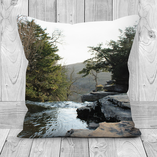 Canvas Art. Luxury Handmade Double Sided Poly Linen Cushions. Ingleton Waterfall Trail. Yorkshire Dales National Park. England.