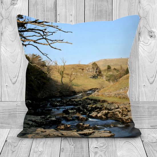 Canvas Art. Luxury Handmade Double Sided Poly Linen Cushions. Ingleton Waterfall Trail. Yorkshire Dales National Park. England.