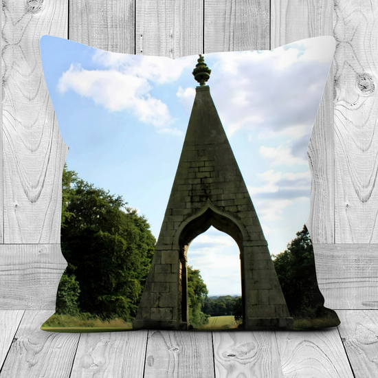 Canvas Art. Luxury Handmade Double Sided Poly Linen Cushions. Hoober Stand & The Needles Eye. Wentworth Follies. Rotherham. South Yorkshire. England.