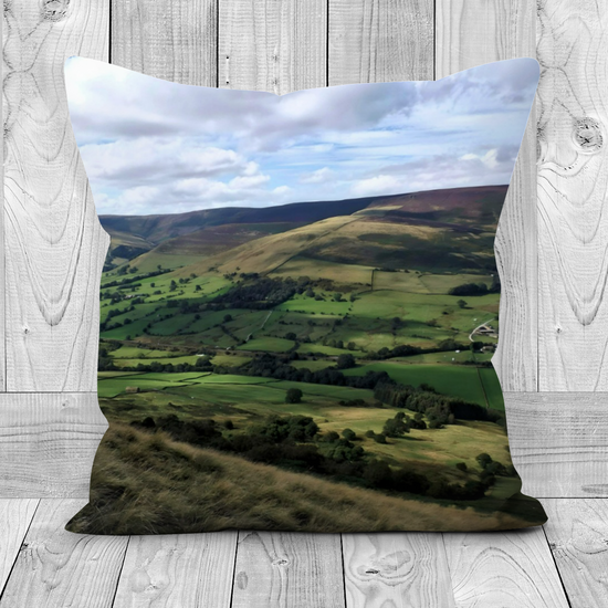 Canvas Art. Luxury Handmade Double Sided Poly Linen Cushions. Mam Tor. Peak District National Park. England.