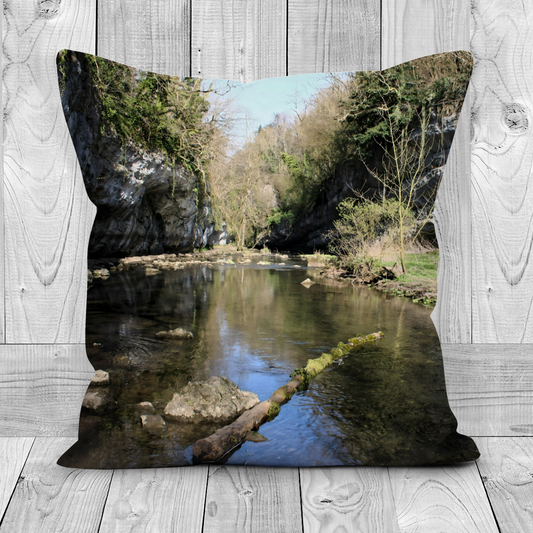 Canvas Art. Luxury Handmade Double Sided Poly Linen Cushions. Chee Dale Nature Reserve. Peak District National Park. England.