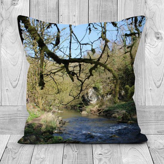Canvas Art. Luxury Handmade Double Sided Poly Linen Cushions. Chee Dale Nature Reserve. Peak District National Park. England.