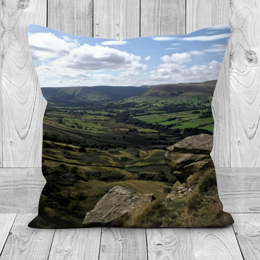 Canvas Art. Luxury Handmade Double Sided Poly Linen Cushions. Mam Tor. Peak District National Park. England.