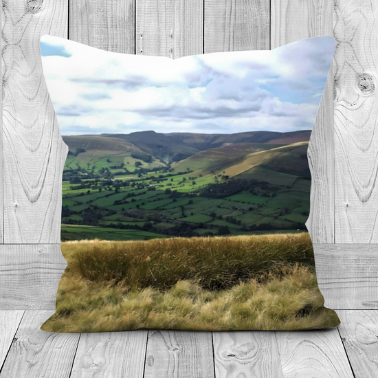 Canvas Art. Luxury Handmade Double Sided Poly Linen Cushions. Mam Tor. Peak District National Park. England.