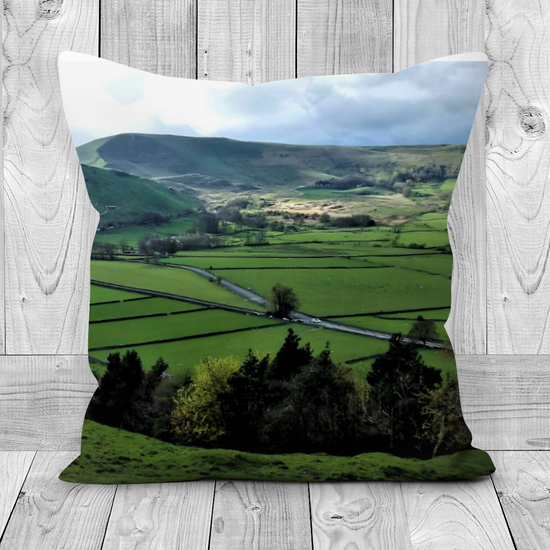 Canvas Art. Luxury Handmade Double Sided Poly Linen Cushions. Mam Tor. Peak District National Park. England.