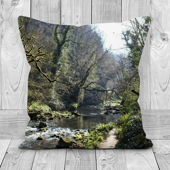 Canvas Art. Luxury Handmade Double Sided Poly Linen Cushions. Chee Dale Nature Reserve. Peak District National Park. England.