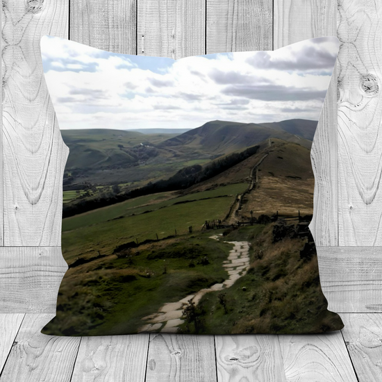 Canvas Art. Luxury Handmade Double Sided Poly Linen Cushions. Mam Tor. Peak District National Park. England.