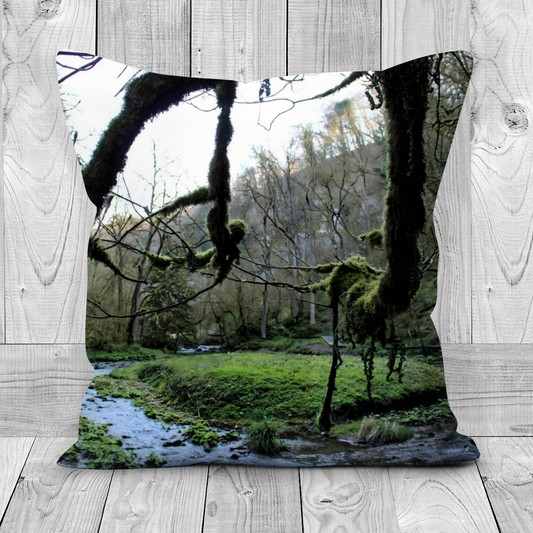 Canvas Art. Handmade Double Sided Poly Linen Cushions. Chee Dale Nature Reserve. Peak District National Park. England.
