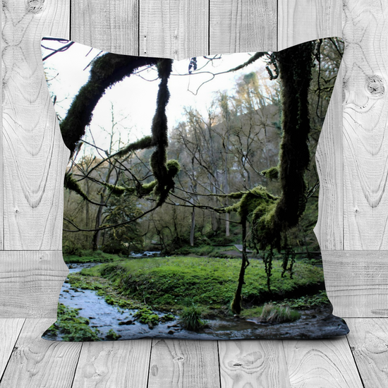 Canvas Art. Handmade Double Sided Poly Linen Cushions. Chee Dale Nature Reserve. Peak District National Park. England.