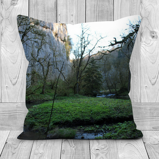 Canvas Art. Handmade Double Sided Poly Linen Cushions. Chee Dale Nature Reserve. Peak District National Park. England.