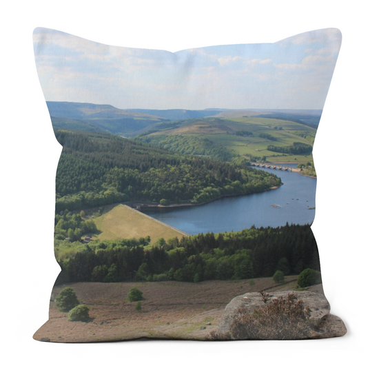 Canvas Art. Handmade Double Sided Poly Linen Cushions. Bamford Edge. Ladybower Reservoir. Peak District National Park. England.