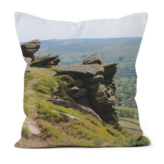 Canvas Art. Handmade Double Sided Poly Linen Cushions. Bamford Edge. Peak District National Park. England.