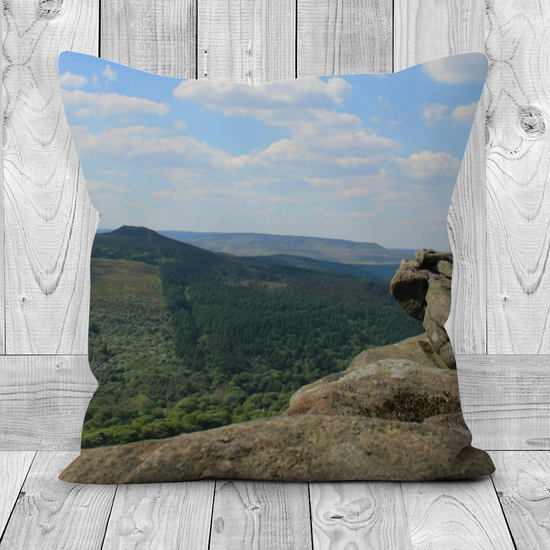 Canvas Art. Handmade Double Sided Poly Linen Cushions. Bamford Edge. Peak District National Park. England.