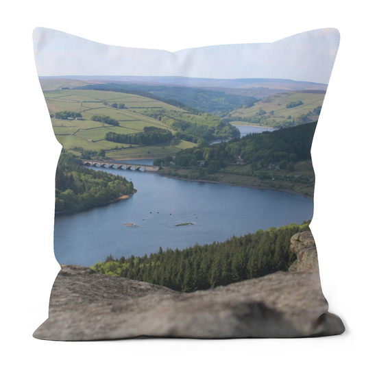 Canvas Art. Handmade Double Sided Poly Linen Cushions. Bamford Edge. Ladybower Reservoir. Peak District National Park. England.