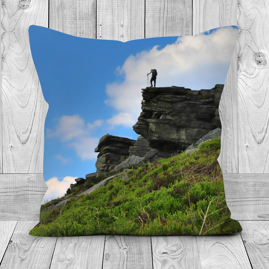 Canvas Art. Handmade Double Sided Poly Linen Cushions. Bamford Edge. Ladybower Reservoir. Peak District National Park. England.
