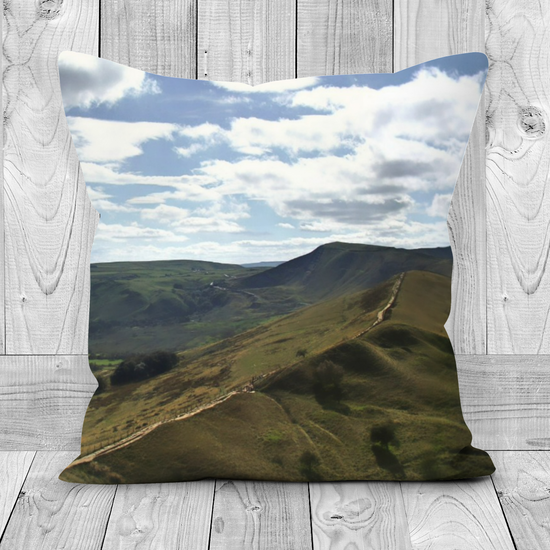 Canvas Art. Luxury Handmade Double Sided Poly Linen Cushions. Mam Tor. Peak District National Park. England.