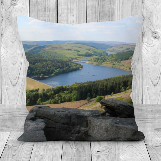 Canvas Art. Luxury Handmade Double Sided Poly Linen Cushions. Bamford Edge. Ladybower Reservoir.  Peak District National Park. England.