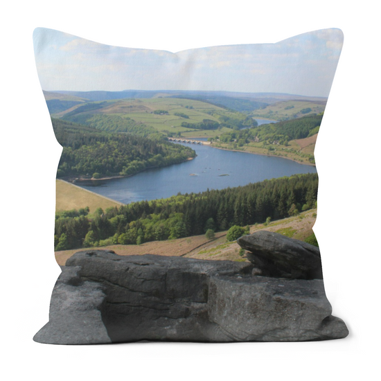 Canvas Art. Luxury Handmade Double Sided Poly Linen Cushions. Bamford Edge. Ladybower Reservoir.  Peak District National Park. England.