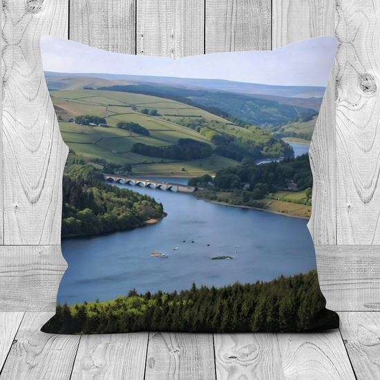 Canvas Art. Luxury Handmade Double Sided Poly Linen Cushions. Bamford Edge. Ladybower Reservoir. Peak District National Park. England.