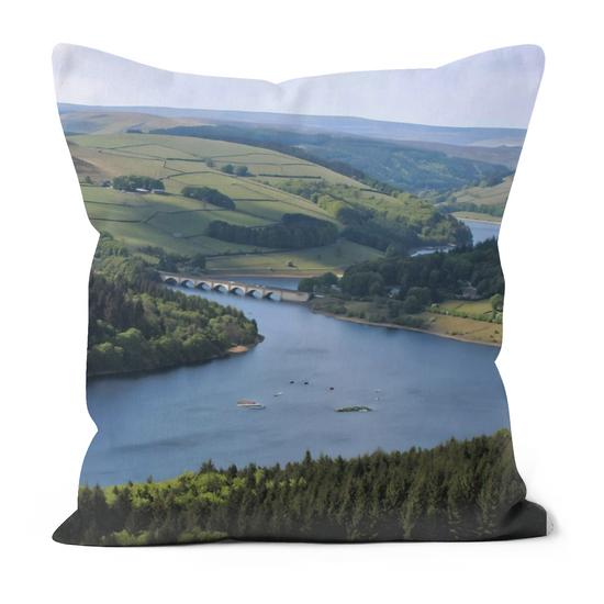 Canvas Art. Luxury Handmade Double Sided Poly Linen Cushions. Bamford Edge. Ladybower Reservoir. Peak District National Park. England.