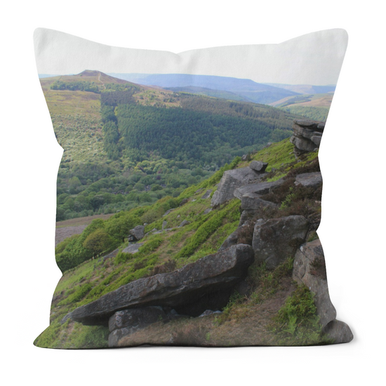 Canvas Art. Luxury Handmade Double Sided Poly Linen Cushions. Bamford Edge. Ladybower Reservoir. Peak District National Park. England.