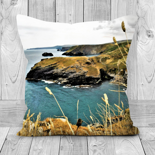 Canvas Art. Luxury Handmade Double Sided Poly Linen Cushions. Tintagel. Cornwall. England.