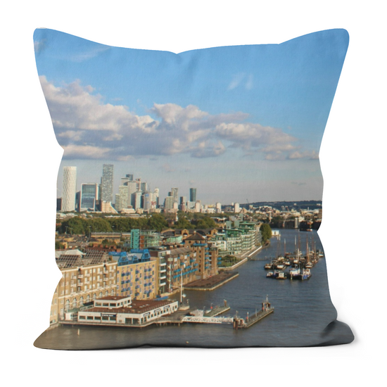 Canvas Art. Luxury Handmade Double Sided Poly Linen Cushions. River Thames Aerial View. Millennium Bridge. The Shard. London. England.