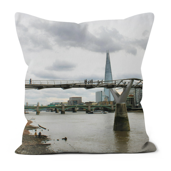 Canvas Art. Luxury Handmade Double Sided Poly Linen Cushions. River Thames Aerial View. Millennium Bridge. The Shard. London. England.