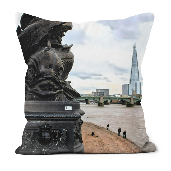 Canvas Art. Luxury Handmade Double Sided Poly Linen Cushions. Kings Road. Chelsea. River Thames. The Shard. London. England.
