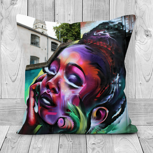 Canvas Art. Luxury Handmade Double Sided Poly Linen Cushions. Brick Lane. Shoreditch. London. England.