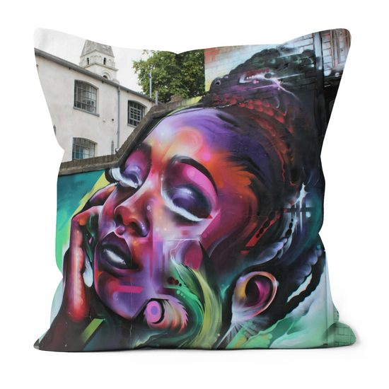 Canvas Art. Luxury Handmade Double Sided Poly Linen Cushions. Brick Lane. Shoreditch. London. England.