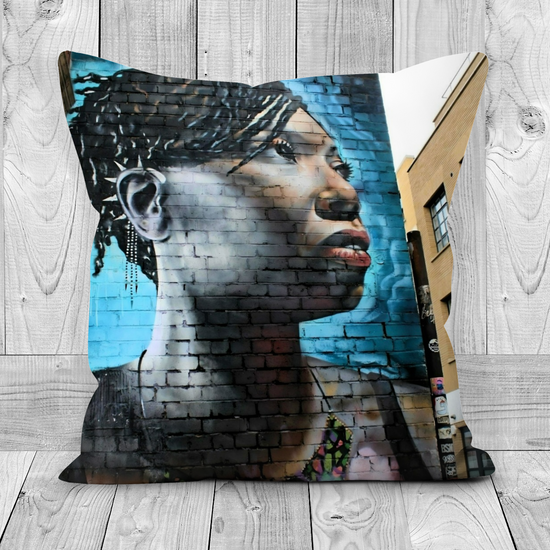 Canvas Art. Luxury Handmade Double Sided Poly Linen Cushions. Brick Lane. Shoreditch. London. England.
