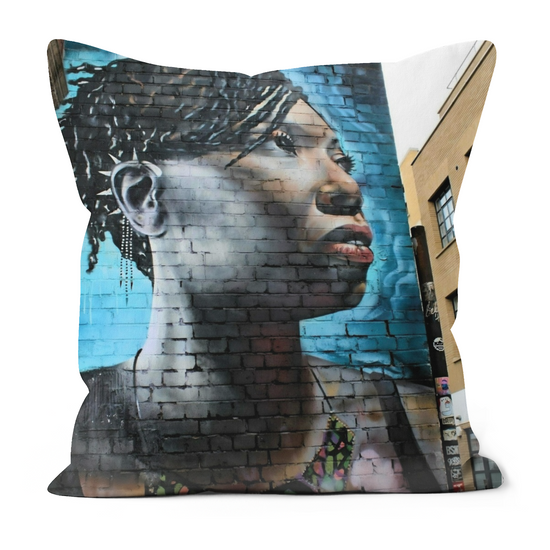 Canvas Art. Luxury Handmade Double Sided Poly Linen Cushions. Brick Lane. Shoreditch. London. England.