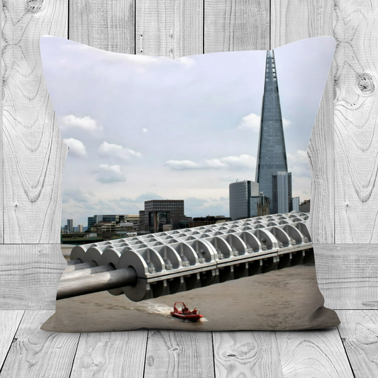 Canvas Art. Luxury Handmade Double Sided Poly Linen Cushions. Millennium Bridge. The Shard. London. England.