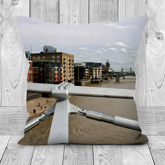 Canvas Art. Luxury Handmade Double Sided Poly Linen Cushions. Millennium Bridge. The Shard. London. England.