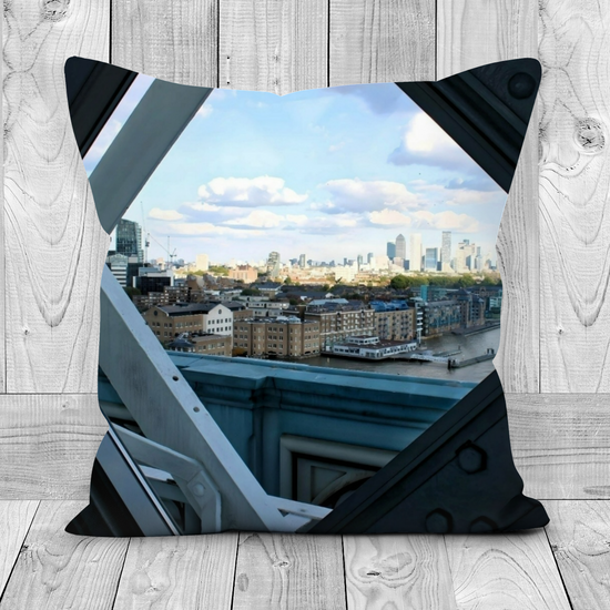 Canvas Art. Luxury Handmade Double Sided Poly Linen Cushions. Tower Bridge Glass Floor. London. England.