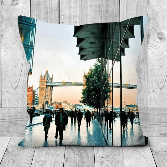 Canvas Art. Luxury Handmade Double Sided Poly Linen Cushions. Tower Bridge. Beneath The Skyscrapers. London. England.