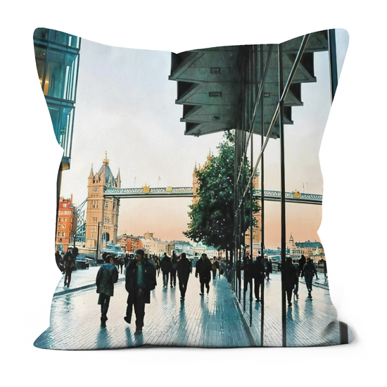 Canvas Art. Luxury Handmade Double Sided Poly Linen Cushions. Tower Bridge. Beneath The Skyscrapers. London. England.