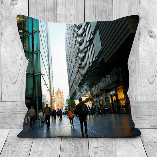 Canvas Art. Luxury Handmade Double Sided Poly Linen Cushions. Tower Bridge. Beneath The Skyscrapers. London. England.