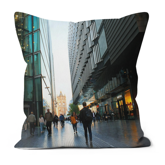 Canvas Art. Luxury Handmade Double Sided Poly Linen Cushions. Tower Bridge. Beneath The Skyscrapers. London. England.