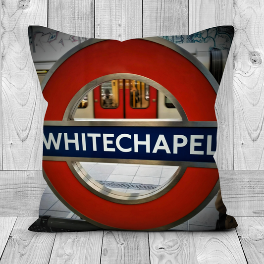 Canvas Art. Luxury Handmade Double Sided Poly Linen Cushions. Whitechapel & Liverpool Street Station. London. England.