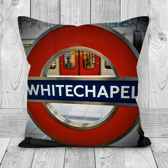 Canvas Art. Luxury Handmade Double Sided Poly Linen Cushions. Whitechapel & Liverpool Street Station. London. England.